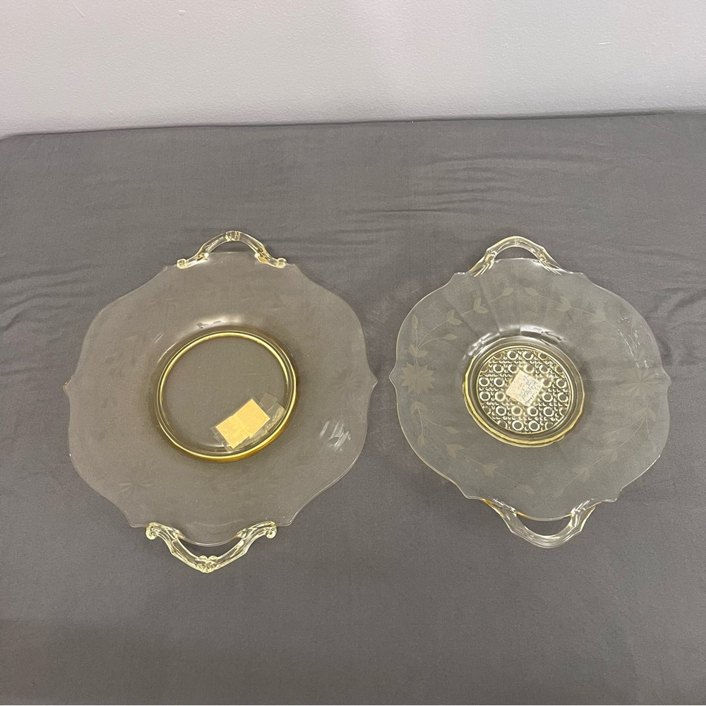 Set Of 2 1930’s Lancaster Glass Yellow Depression Glass Serving Trays